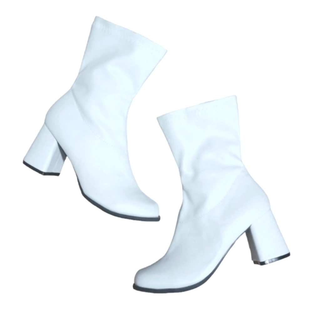 Like New Ellie White Go Go Boots Mid Calf Block Heel Size 10